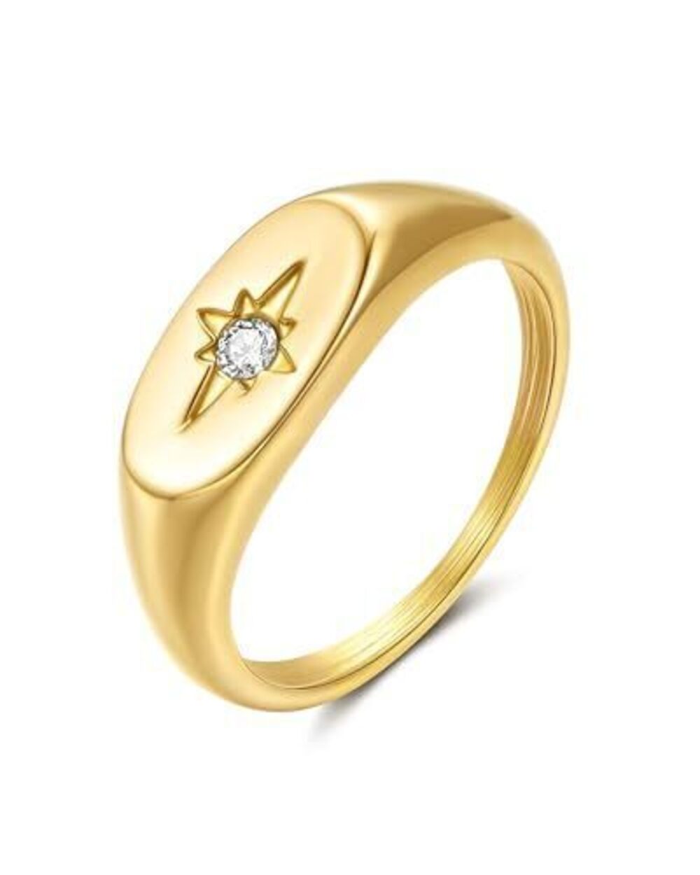 3143 Gold Rings Non Tarnish Signet Ring, Waterproof Stainless Steel 18K